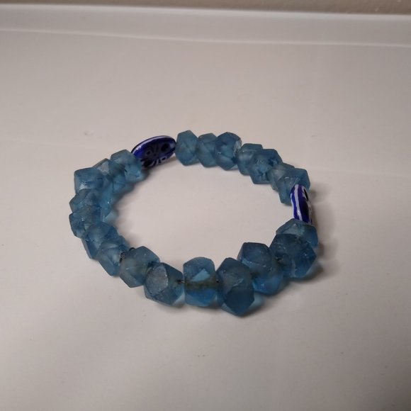 Vintage Glass And Ceramic Blue Bead Bracelet - Picture 4 of 13